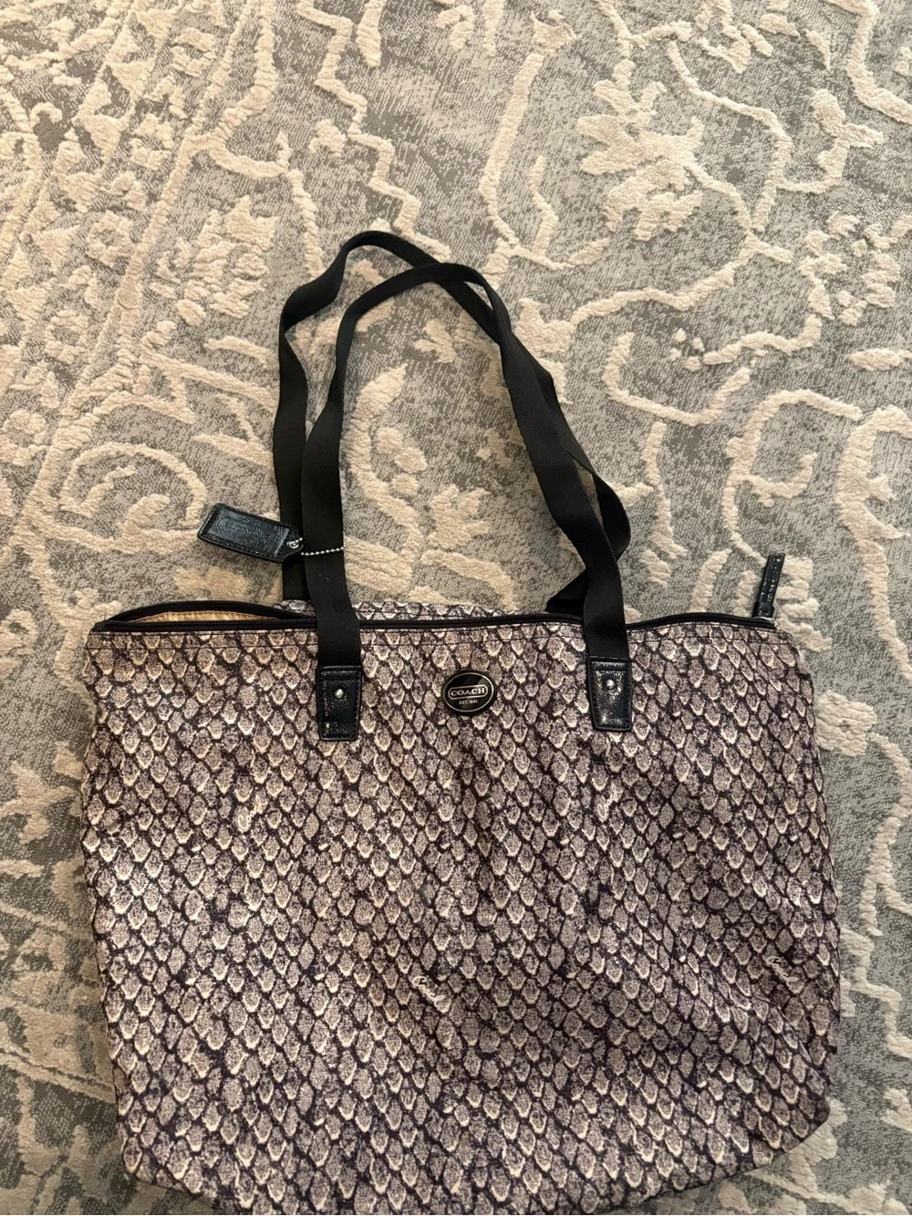 Coach Metallic Snake-Print Tote in Pewter and Black